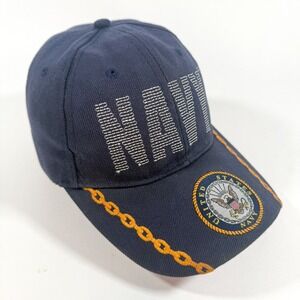 Vintage Y2K US Navy Hat Strapback Military Cap USA Embroidered Chain Link Blue
